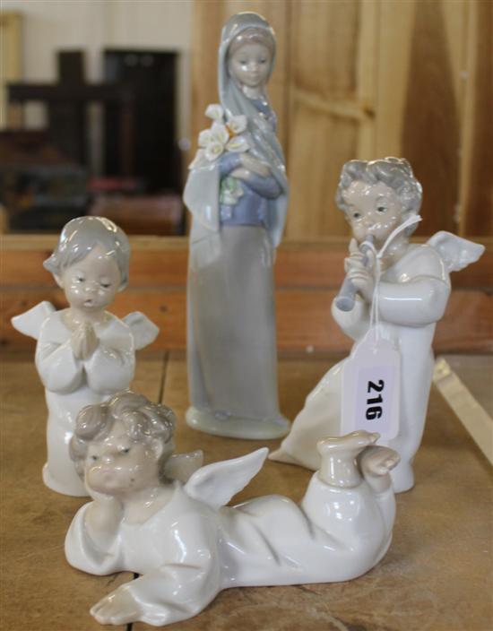 Lladro 3 angels & girl